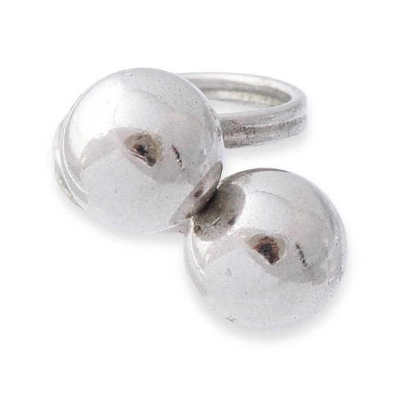 Vintage Beau Sterling Silver Double Ball Bypass Ring Size 6 - Picture 2 of 6